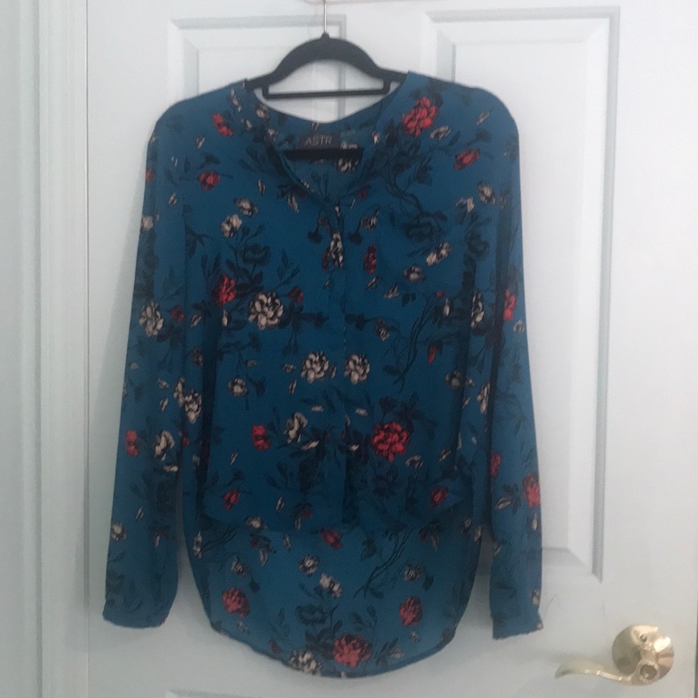 Blue Floral Button Down Blouse